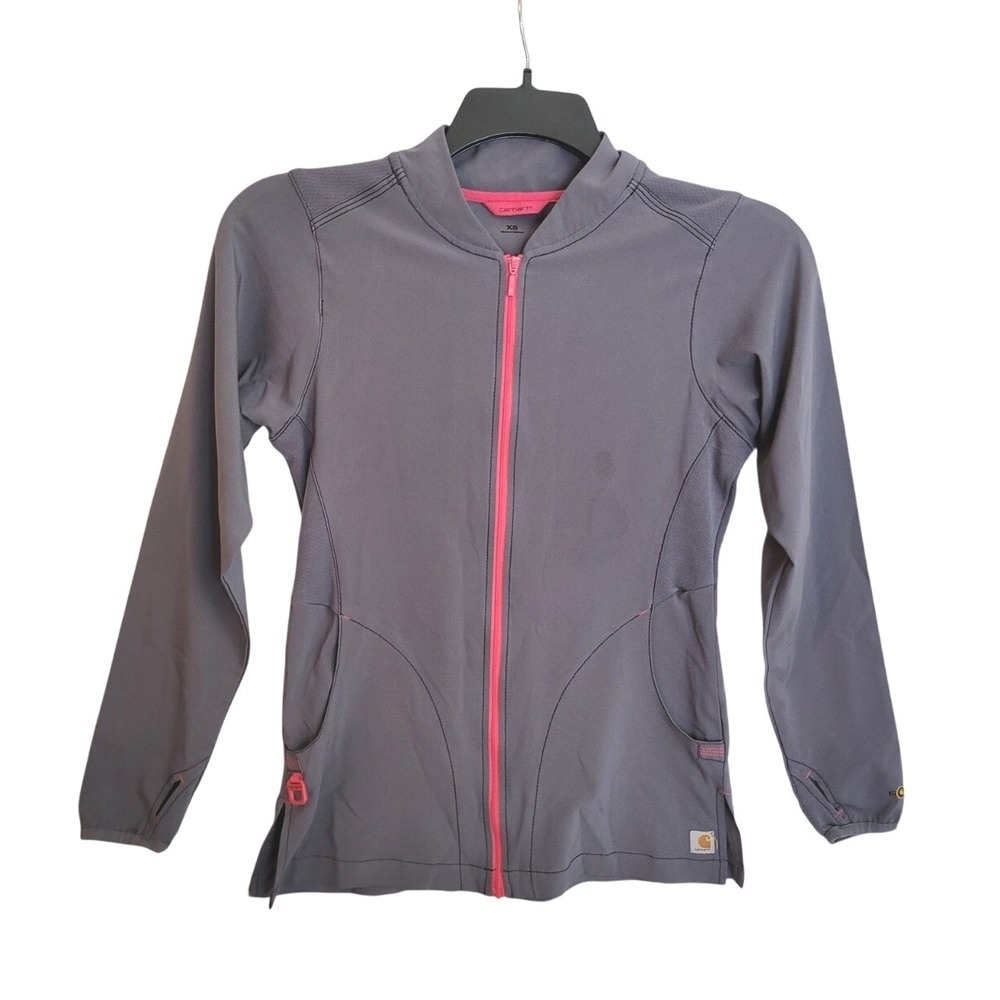 Carhartt Liberty Womens Scrub Jacket XS Gray Pink Full Zip C82310 Medical Warm